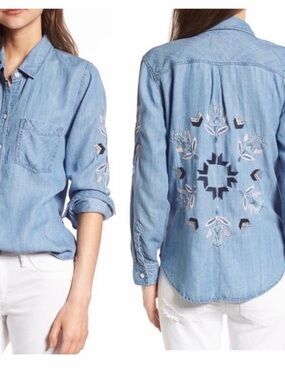 Rails Smith Phoenix Light Blue Embroidered Chambray Button-Down Shirt 0246